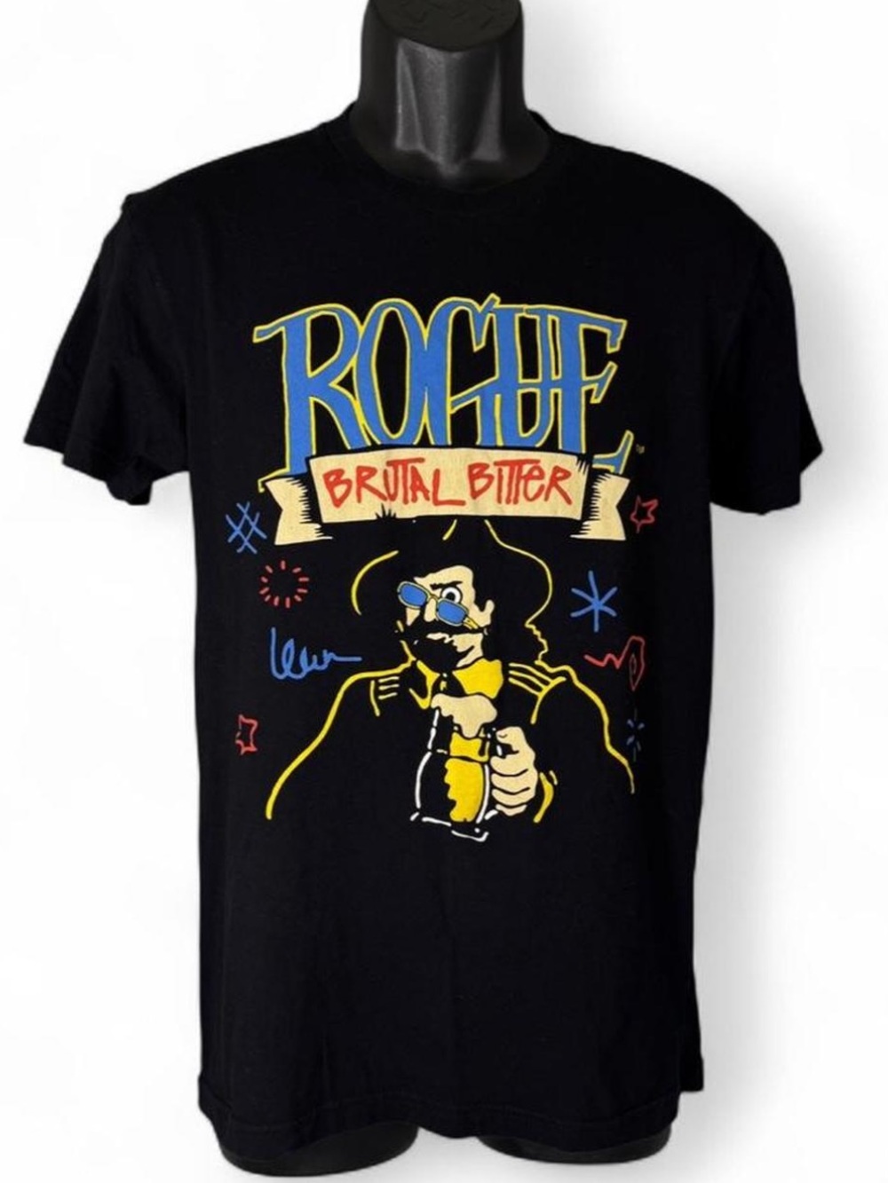Vintage Rouge Brutal Bitter Graphic Tee - Black with Blue, Yellow & Red Print S